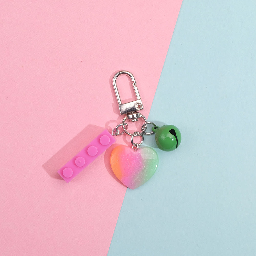 Wholesale 10PCS Resin Building Blocks Candy Color Tricolor Heart Bell Pendant Keychain
